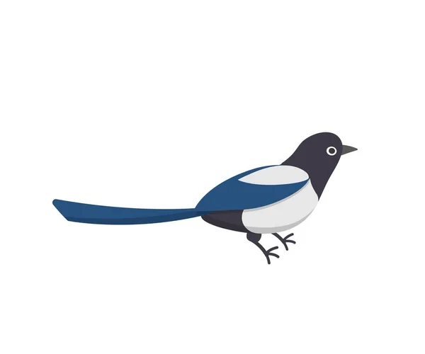 Magpie Isolated White Background Bird Cartoon Comic Vector Illustration Icon — Stock Vector
