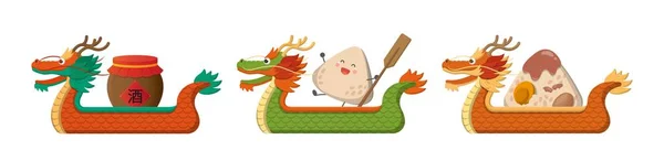 Sortes Bateaux Forme Dragon Éléments Vecteur Bande Dessinée Asian Dragon — Image vectorielle