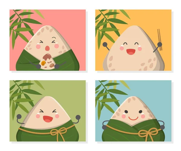 Приваблива Китайська Кухня Карикатурні Персонажі Талісмани Дзонгці Фестиваль Човнів Дракона — стоковий вектор