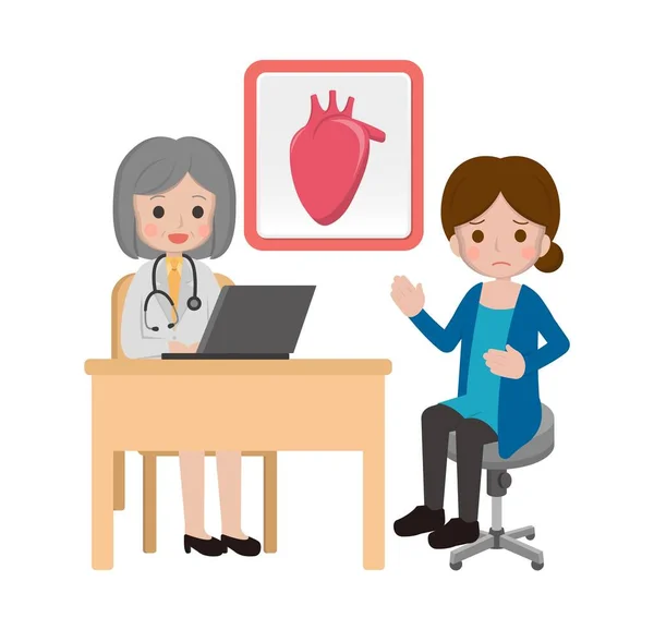 Fille Avec Médecin Dessin Animé Vecteur Comique Maladie Cardiaque — Image vectorielle