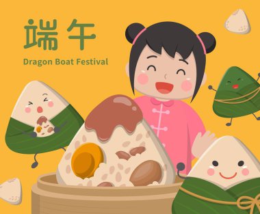 Çinli çocuklar ve çizgi film maskotları Ejderha Botu Festivali 'ni kutluyorlar.