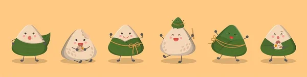 Asian Festival Dragon Boat Festival Food Glutinous Rice Cartoon Character — стоковий вектор