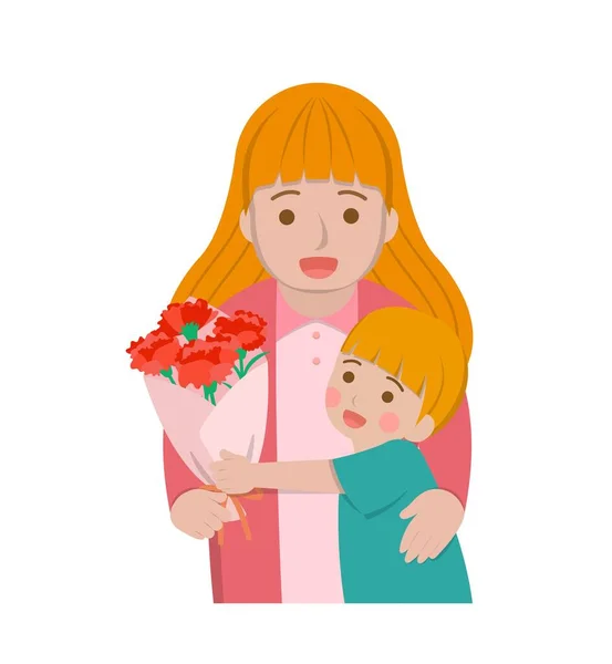 Personagens Quadrinhos Dia Das Mães Ilustração Vetorial Abraços Mãe Filho — Vetor de Stock