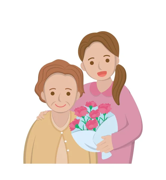 Personagens Quadrinhos Dia Das Mães Ilustração Vetorial Abraços Mãe Filha — Vetor de Stock