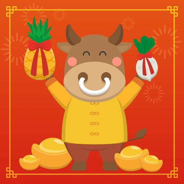 Toro Del Zodíaco Año Nuevo Chino Mascota Dibujos Animados Vector — Archivo Imágenes Vectoriales