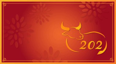 Kırmızı kenarlı altın boğa, kabartmalı çiçek, 2021 Çin Yeni Yılı.