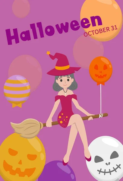 Halloween Heks Met Ketel Met Oogballen Stripfiguur Comic Vector Illustratie — Stockvector