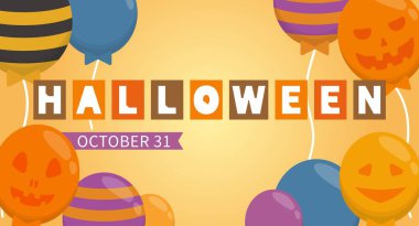 Cadılar Bayramı süsleme balonu, neşeli ifade, çizgi film vektör illüstrasyonu, kart veya afiş