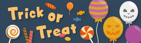 Cadılar Bayramı Şeker Balonu Posteri Düz Kart Tasarımı Çizgi Film — Stok Vektör