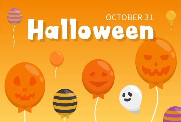 Ballons Décoration Halloween Avec Des Expressions Effrayantes Ludiques Illustration Vectorielle — Image vectorielle