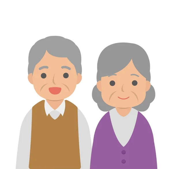 Älteres Paar Glücklich Lächelnd Isoliert Auf Weißem Hintergrund Zeichentrick Comic — Stockvektor