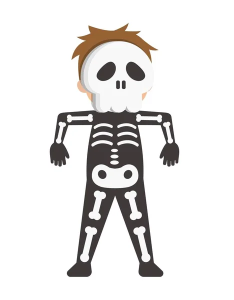 Playful Children Halloween Costume Skull Spooky Cartoon Character Vector Illustration — Stock Vector