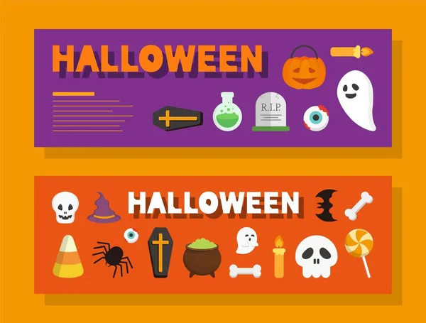 Halloween Posters Set Horror Elementen Met Jack Lantaarns Spoken Gif — Stockvector