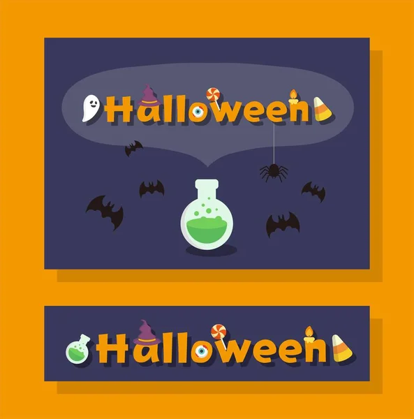 Halloween Poster Set Horror Elemente Mit Fledermäusen Und Geistern Und — Stockvektor