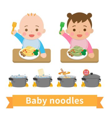 Bebekler için erişte ve dört adım ve yemek pişirme yöntemleri, besleyici ve lezzetli bebek maması.