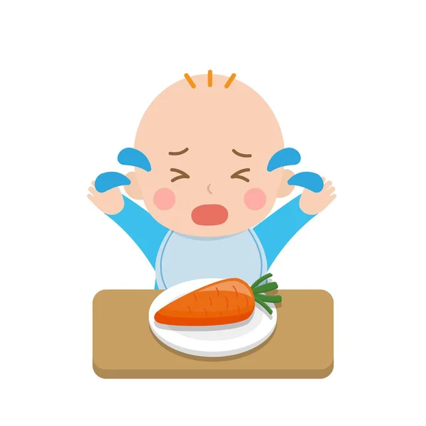 Niedliches Baby Das Sich Weigert Essen Wütend Und Weinend Alltag — Stockvektor