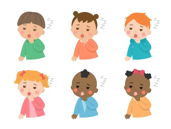 Bambini Svegli Assonnati Stanchi Vogliono Dormire Razza Colore Della Pelle — Vettoriale Stock