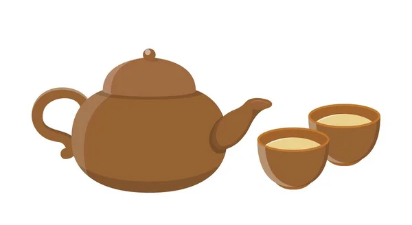 Einfache Vektorillustration Oder Symbol Von Teekanne Und Tasse Isoliert Auf — Stockvektor