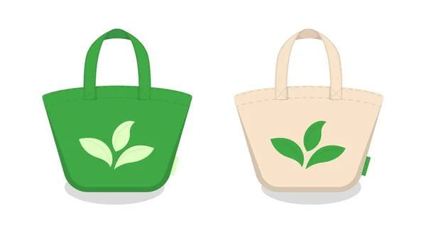 緑と白の環境に優しいショッピングバッグ プラスチックバッグ 環境保護を使用することを拒否し 地球を愛する — ストックベクタ