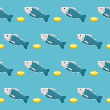 Derin deniz balığı ve balık yağı sağlıklı besin, kusursuz arkaplan çizimi