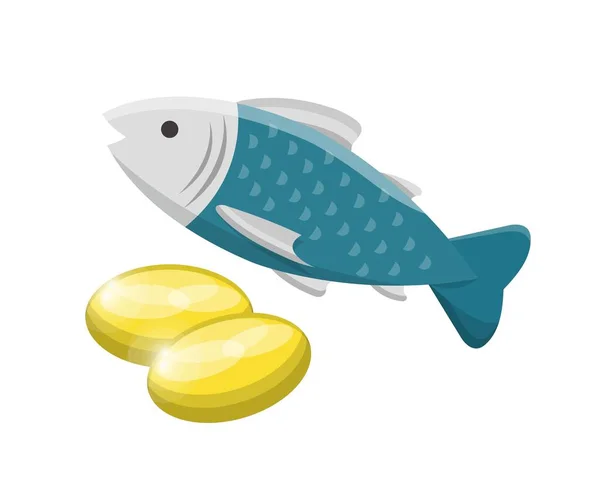 Ikan Laut Dalam Dan Minyak Ikan Makanan Vitamin Dan Kesehatan - Stok Vektor