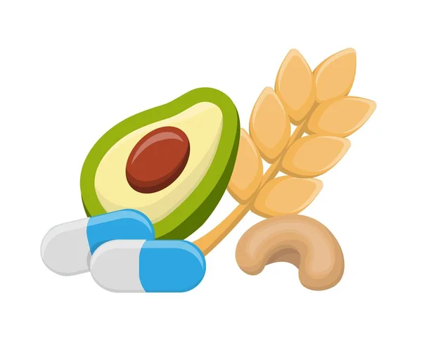 Kacang Mete Alpukat Gandum Dan Magnesium Makanan Kesehatan Makanan Sehat - Stok Vektor