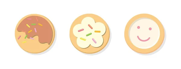 白色背景上孤立的三种不同形状的可爱圆形饼干或插图 — 图库矢量图片
