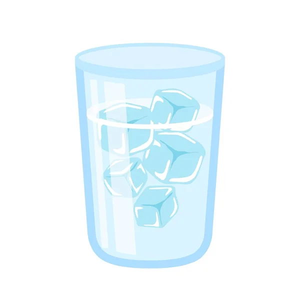 Склянка Наповнена Кубиками Льоду Питною Водою Простий Вектор Значок Крупним — стоковий вектор