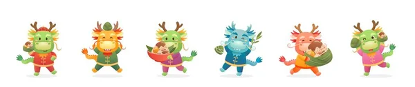 Dragon Signe Zodiaque Festival Des Bateaux Dragons Chinois Nourriture Traditionnelle Illustration De Stock
