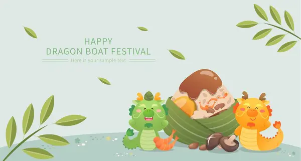 Κινεζική Αφίσα Φεστιβάλ Dragon Boat Ευχετήρια Κάρτα Χαριτωμένο Μασκότ Δράκος Royalty Free Εικονογραφήσεις Αρχείου