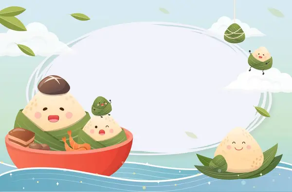 Chinesisches Traditionelles Drachenbootfest Niedliches Maskottchen Aus Reisknödel Für Poster Oder lizenzfreie Stockvektoren