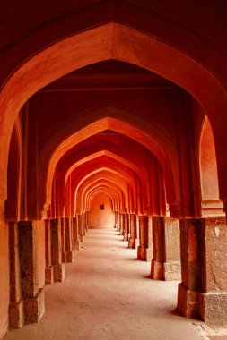 Hindistan 'ın Yeni Delhi şehrinde Qutub Minar Mehroli Parkı' nda su koruma merdivenleri