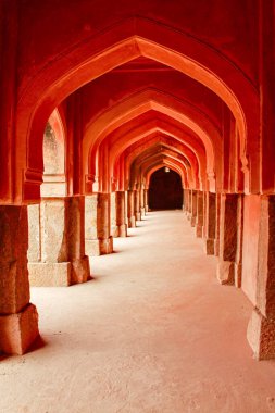 Hindistan 'ın Yeni Delhi şehrinde Qutub Minar Mehroli Parkı' nda su koruma merdivenleri