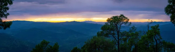 Hermosa Vista Panorámica Del Bosque Pinos Puesta Sol Cordillera Del — Foto de Stock