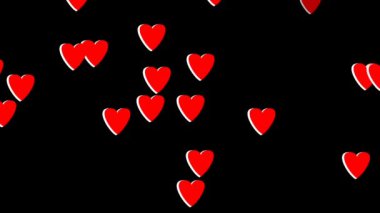 Romantik Kırmızı 3d Hearts Rain animasyonu siyah arka planda. Sevgililer günü, anneler günü, evlilik yıldönümü, doğum günü partisi ya da herhangi bir tatil için. Romantik animasyon için arka plan.