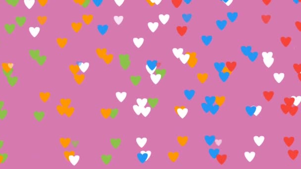 Color Corazones Lluvia Filmación Fondo Rosa Lluvia Animada Cayendo Formas — Vídeo de stock