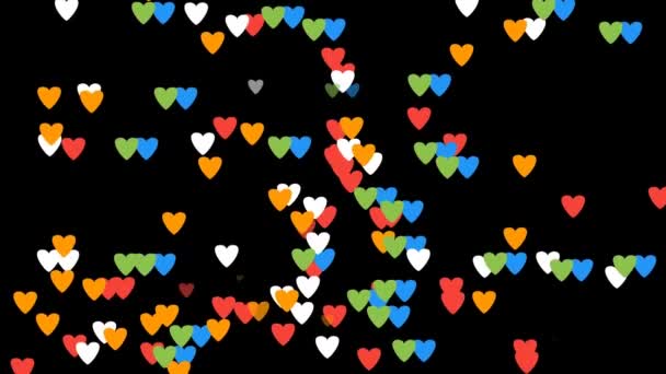Corações Coloridos Fundo Confete Animação Looping Sem Costura Corações Coloridos — Vídeo de Stock