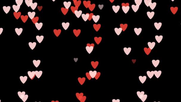 4K背景为黑色的红白相间的爱情心形数字雨 — 图库视频影像