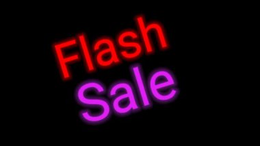 Flaş satışı yapan neon ışıklı ışıklı pankart arka planı. Geceleri neon ışıklı tabelasının yanında metin satışı