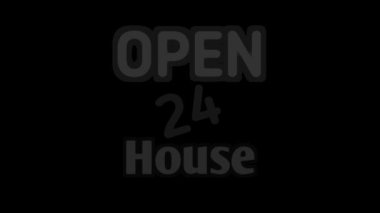 Siyah arka planda 24 saat açık olan neon tabela animasyonu. 24 saat açık kırmızı ve mavi neon rengi mağaza, bar, gece kulübü ve kumarhane için uygun. Görüntü işi konsepti