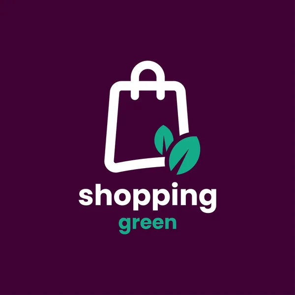緑の葉のロゴが並ぶショッピングバッグシンボルベクトルアイコングラフィックデザインイラスト — ストックベクタ