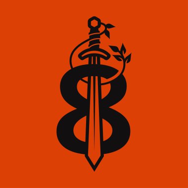 Kılıç logosu ile kaplı 8 numara, vektör sembolü grafik tasarım illüstrasyonu