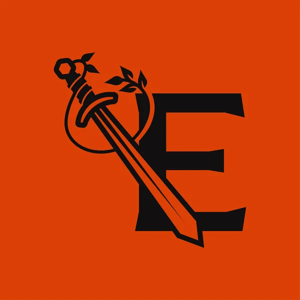 剣のロゴが並ぶ文字E ベクトル記号アイコングラフィックデザインイラスト — ストックベクタ