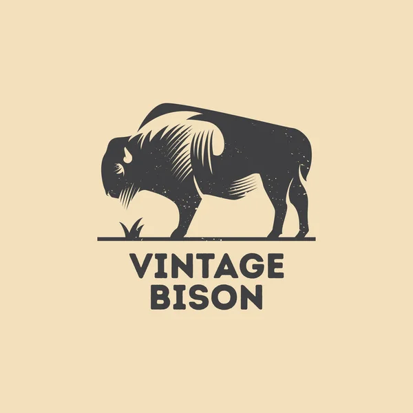 Bison Animal Búfalo Americano Estilo Vintage Vetor Ilustração — Vetor de Stock