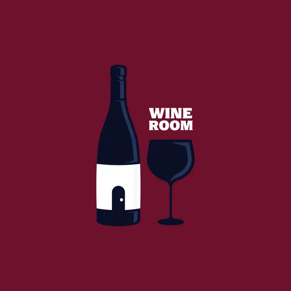Kırmızı Arka Planda Oda Logosu Tasarımı Vektör Illüstrasyonlu Şarap Şişesi — Stok Vektör