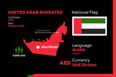 Birleşik Arap Emirlikleri ülkesiyle modern bilgi vektör illüstrasyonunu detaylandır