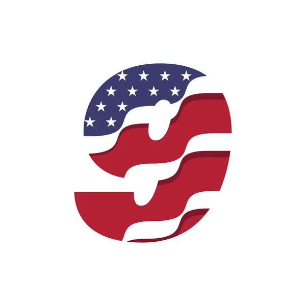 Illustration Numéro Avec Symbole Drapeau Des États Unis Style Vague — Image vectorielle