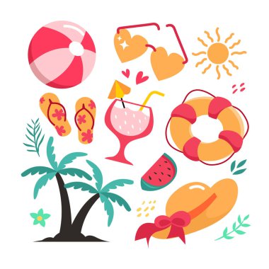 Plaj zaman simgesi düz stil tasarımı ile ayarlandı