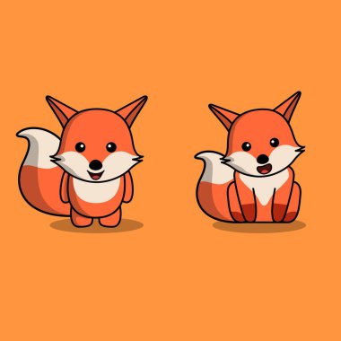 Turuncu arka planda izole edilmiş iki oturan tilki.
