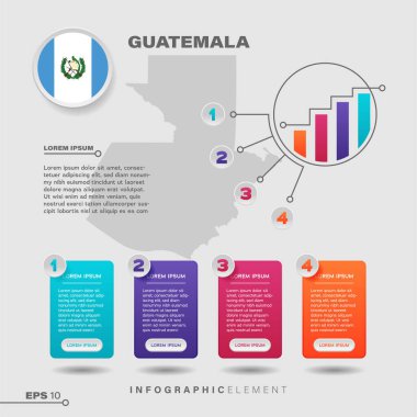 4 adım bilgi grafiği tasarım elemanı. Guatemala bayrağıyla bilgi sunmak için.